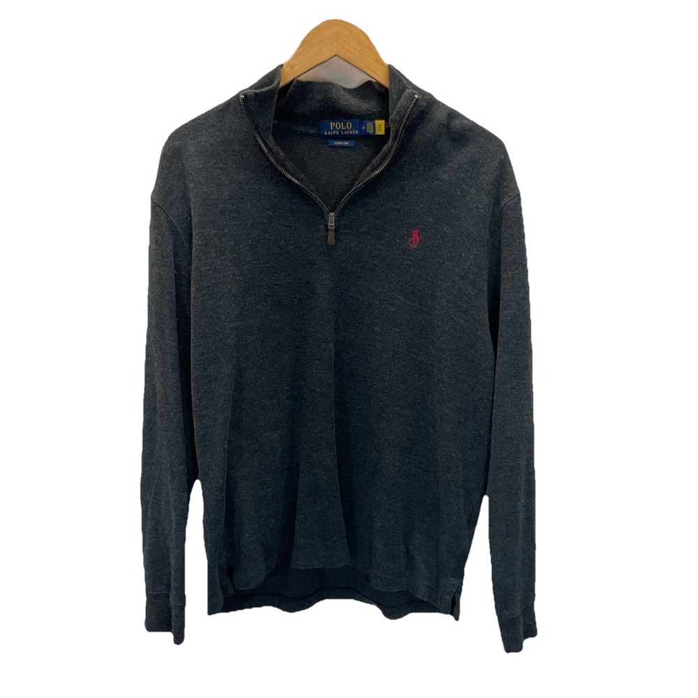 Polo Ralph Lauren Estate Rib 1/4 Zip Dark‎ Gray Men's M Pullover Cotton Preppy